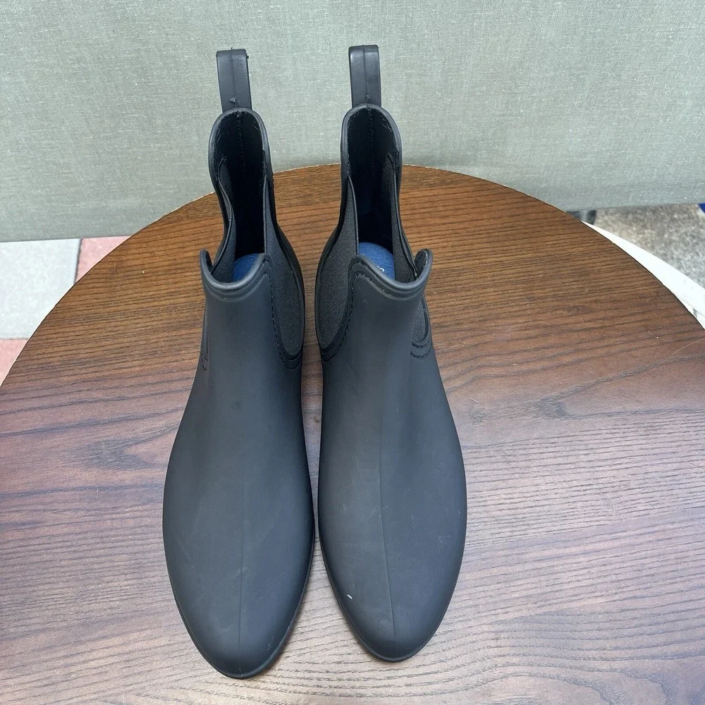 Jeffrey Campbell Chelsea Boots Women's 10 Black Rubber Ankle Rain Pull On Bootie